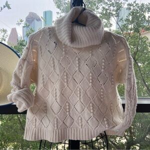 LOFT Women's Crochet Sweater Sz S Cream Neutral Quiet Luxury Minimalist Chunky